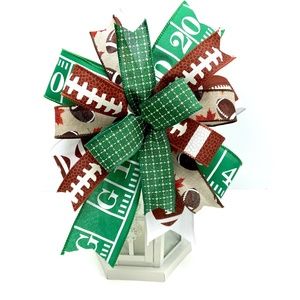Green & White Football Bow